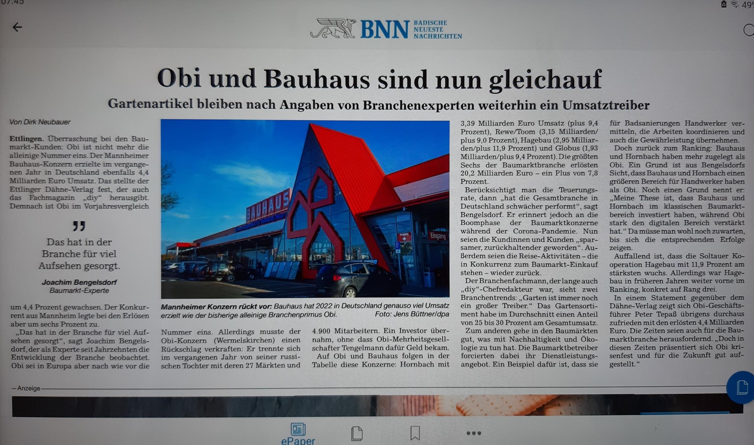 BNN_15-03-2023_Baumarkt-Ranking Baumarkt-Ranking Dähne Verlag in der BNN